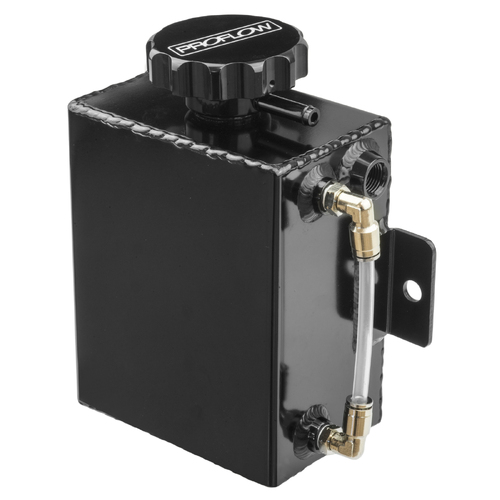 Proflow Radiator Overflow Tank Fabricated Aluminium 1.4L 150mm (H) x 120mm (L) x 80mm (W) Square w/Level Indicator Black