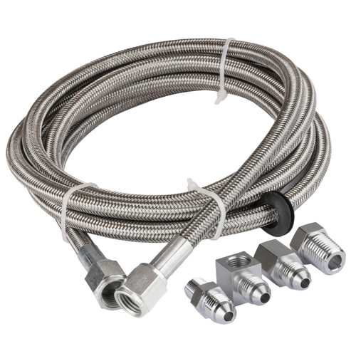 Proflow Oil / Fuel Gauge Stainless Braided Tubing Kit 4ft Fuel And Oil Gauge Fitting Kit 1/8 NPT Block Adapter 3AN Gauge Adapter