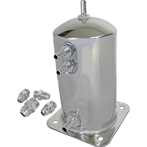 Proflow Fuel Surge Tank Aluminium 195mm x 108mm Round 1.5L Barb & AN Fitting Kit Show Polished