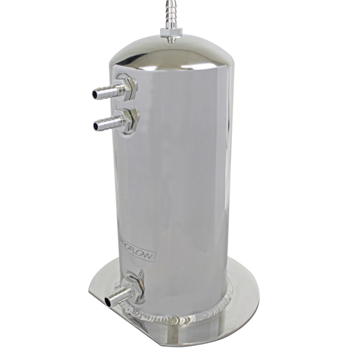 Proflow Fuel Surge Tank Aluminium 254mm x 108mm Round 2.5L Barb & AN Fitting Kit Show Polished