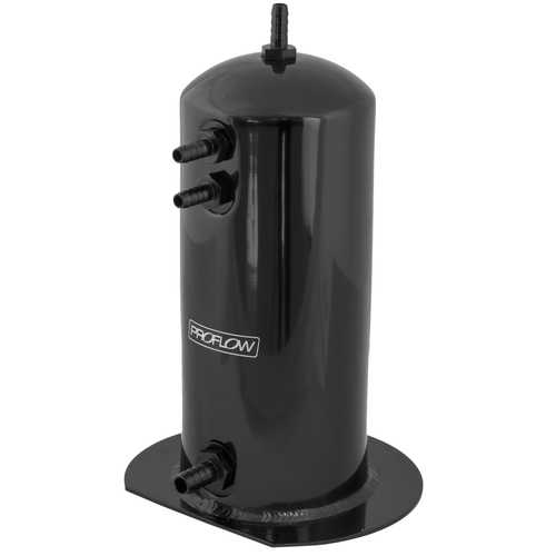 Proflow Fuel Surge Tank Aluminium 254mm x 108mm Round 2.5L Barb & AN Fitting Kit Black Anodised