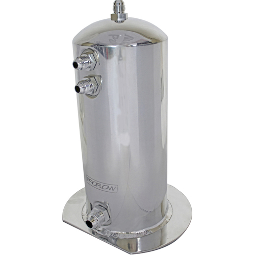 Proflow Fuel Surge Tank Aluminium 254mm x 108mm Round 2.5L AN Fitting Kit Show Polished