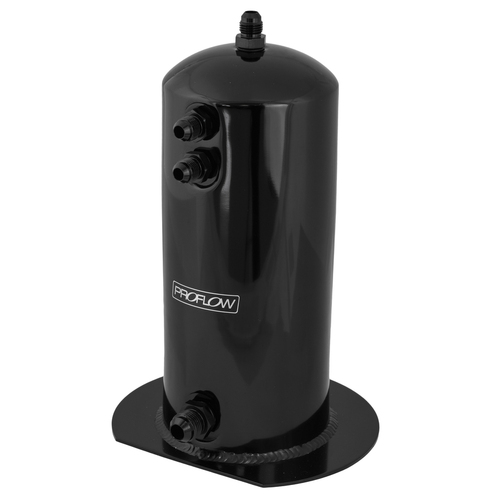 Proflow Fuel Surge Tank Aluminium 254mm x 108mm Round 2.5L AN Fitting Kit Black Anodised