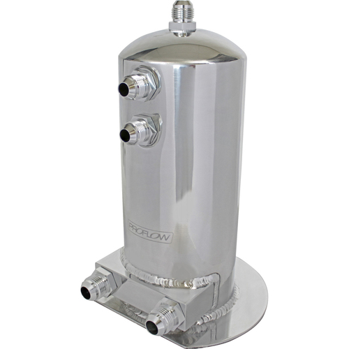 Proflow Fuel Surge Tank Fabricated Aluminium 254mm x 108mm round 2.5L AN Fitting Kit Polished Dual Outlets
