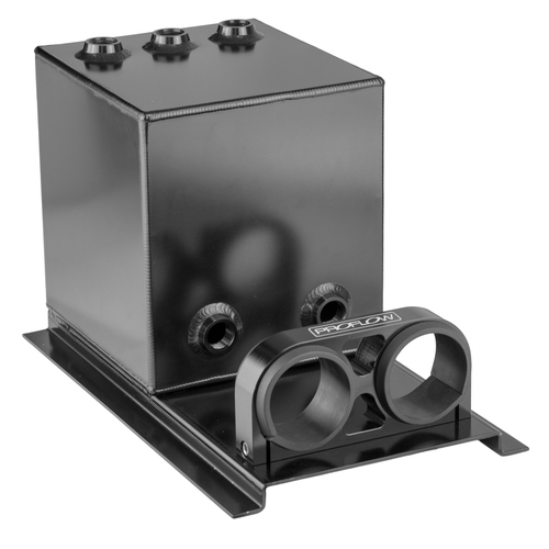 Proflow Fuel Surge Tank Fabricated Aluminium Square 044 Pump Mounts 200mm x 200mm x 180mm 5L Black Anodised