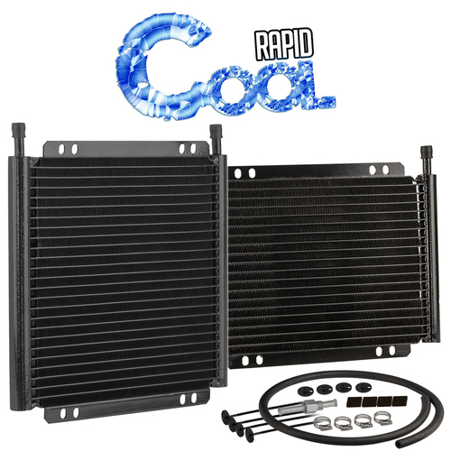 Proflow Transmission Oil Cooler Plate & Fin black powder coated 11 in. x 6 in. x 0.75 in. 3/8 in. Inlet Outlet