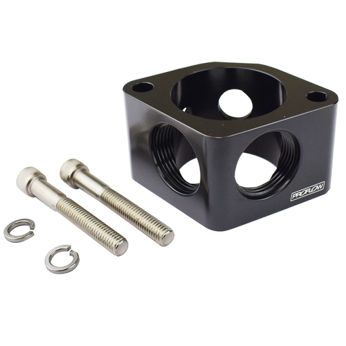 Proflow Water Neck Spacer 2 Billet Aluminium Black 2 x AN16 outlets 2 x 1/8in. NTP Ports For Chevrolet