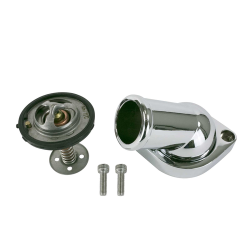 Proflow Aluminium Water Neck & Thermostat kit LS Chev For Holden 45 degree Swivel Black