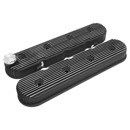 Proflow Valve Covers Tall Cast Aluminium LS Chev For Holden Commodore Engines Vintage Series Finned Satin Black Machine Finns