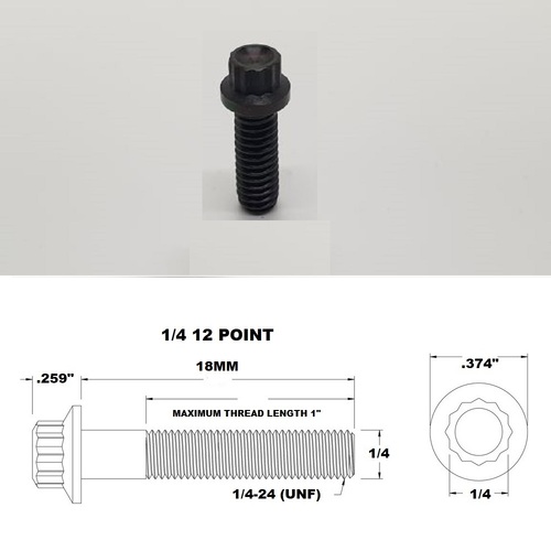1/4 UNC X 3/4" BLACK TITANIUM 12 POINT BOLT GRADE 5