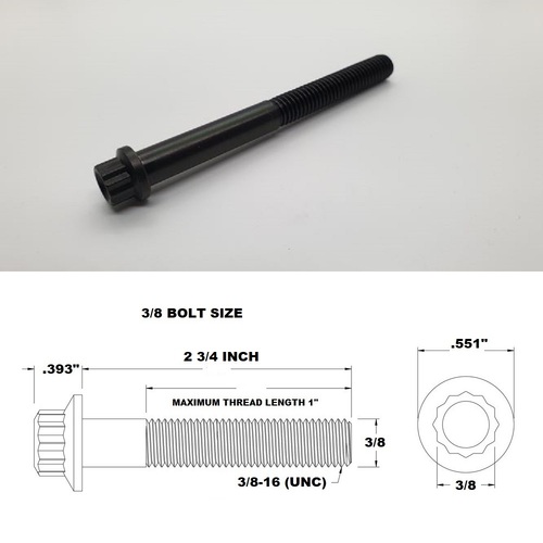 3/8 UNC X 2 3/4" BLACK TITANIUM 12 POINT BOLT GRADE 5