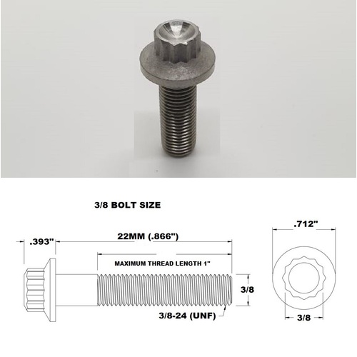 3/8 UNF X 22MM FINE THREAD TITANIUM 12 POINT BOLT GRADE 5