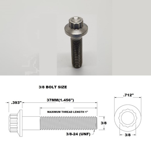 3/8 UNF X 37MM FINE THREAD TITANIUM 12 POINT BOLT GRADE 5