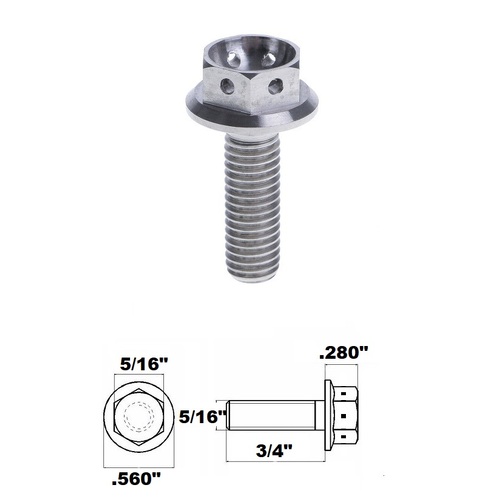 5/16 UNC X 3/4" TITANIUM FLANGE HEX RACE DRILLED BOLT GRADE 5