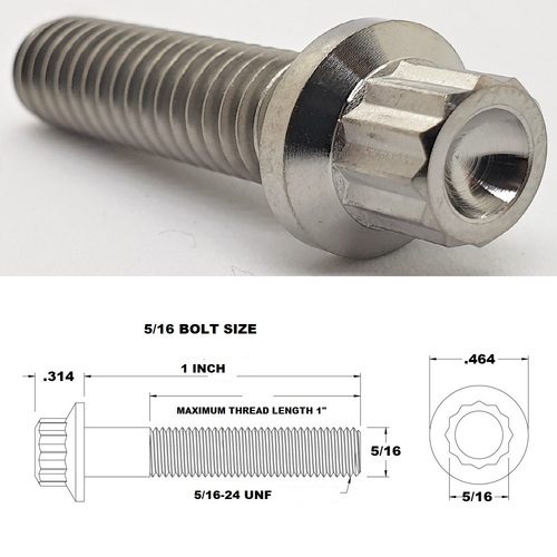 5/16 UNF X 1" TITANIUM 12 POINT BOLT GRADE 5