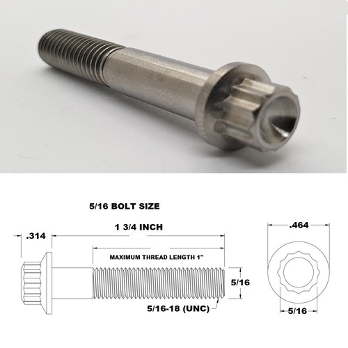 5/16 UNC X 1 3/4" TITANIUM 12 POINT BOLT GRADE 5