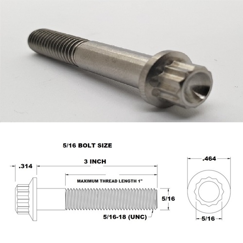 5/16 UNC X 3" TITANIUM 12 POINT BOLT GRADE 5