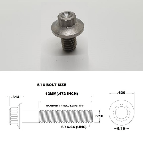 5/16 UNC X 12MM TITANIUM 12 POINT BOLT 16MM FLANGE GRADE 5