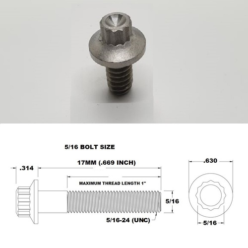 5/16 UNC X 17MM TITANIUM 12 POINT BOLT 16MM FLANGE GRADE 5