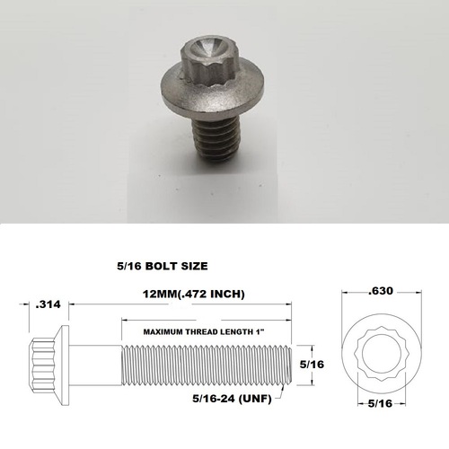 5/16 UNF X 12MM FINE THREAD TITANIUM 12 POINT BOLT GRADE 5