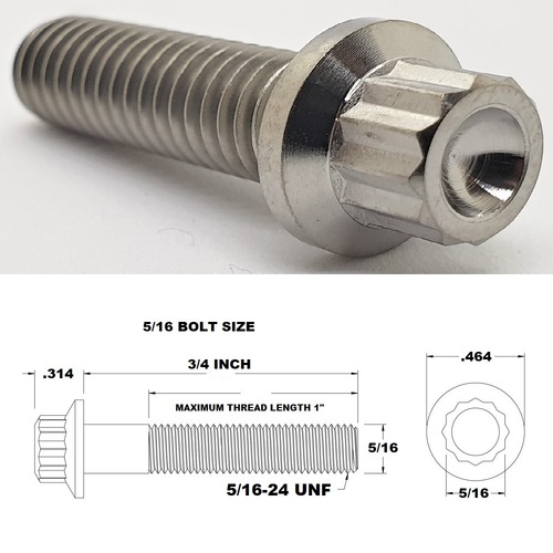 5/16 UNF X 3/4 FINE THREAD TITANIUM 12 POINT BOLT GRADE 5