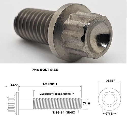 7/16 UNC X 1/2" TITANIUM 12 POINT BOLT GRADE 5