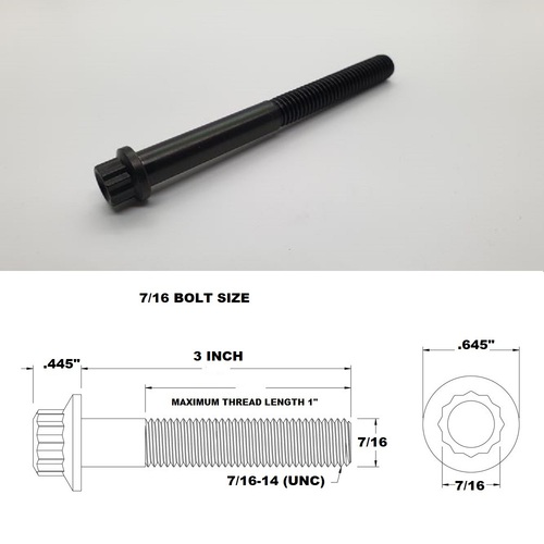 7/16 UNC X 3" BLACK TITANIUM 12 POINT BOLT GRADE 5