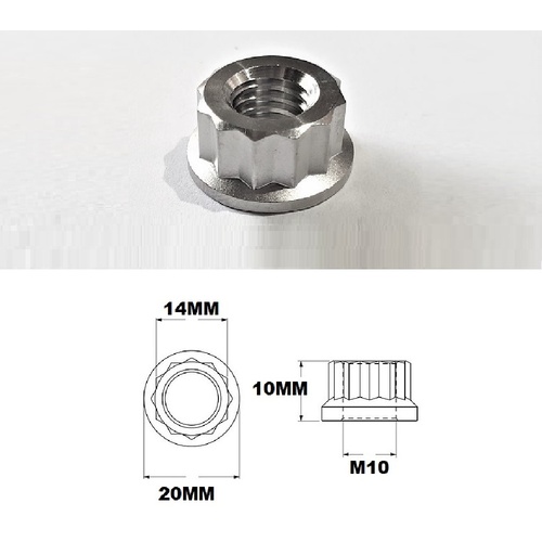 M10X1.00 THREAD PITCH TITANIUM 12 POINT NUT GRADE 5 LARGE