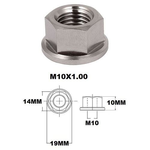 M10X1.00 THREAD PITCH TITANIUM FLANGED 14MM HEX NUT GRADE 5