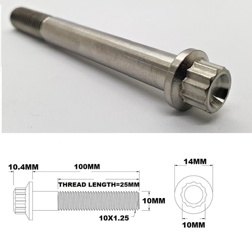M10X100MM 1.5 THREAD PITCH TITANIUM 12 POINT FLANGE BOLT GRADE 5