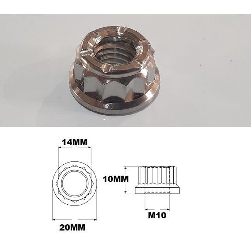 M10X1.25 THREAD PITCH TITANIUM 12 POINT METAL LOCK NUT GRADE 5