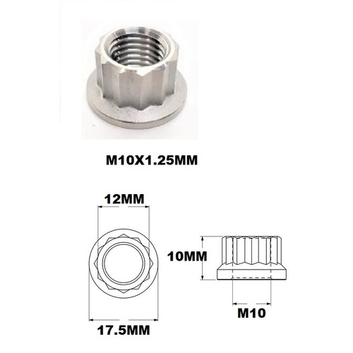 M10X1.25 THREAD PITCH TITANIUM 12 POINT NUT GRADE 5 SMALL