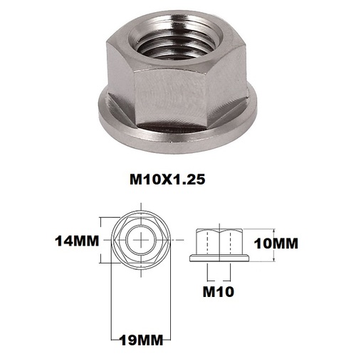 M10X1.25 THREAD PITCH TITANIUM FLANGED 14MM HEX NUT GRADE 5