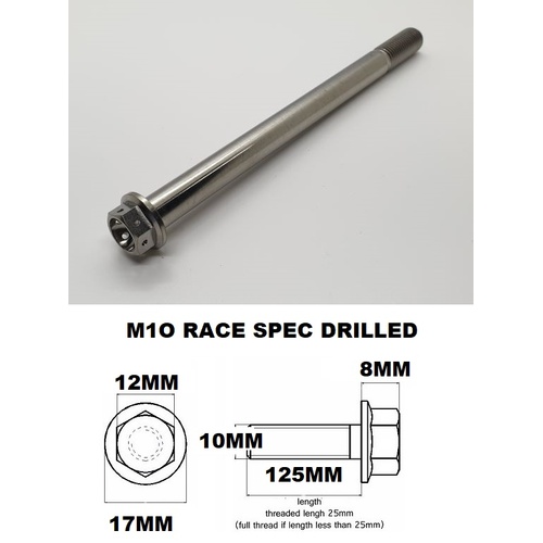 M10X135MM 1.25 THREAD PITCH TITANIUM FLANGE 12MM HEX BOLT GR 5