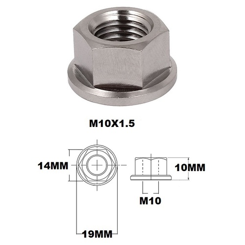 M10X1.5 THREAD PITCH TITANIUM FLANGED 14MM HEX NUT GRADE 5