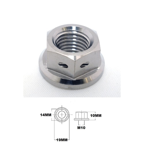 M10X1.5 TITANIUM FLANGE 14MM HEX NUT GR5 RACE DRILLED FOR WIRE