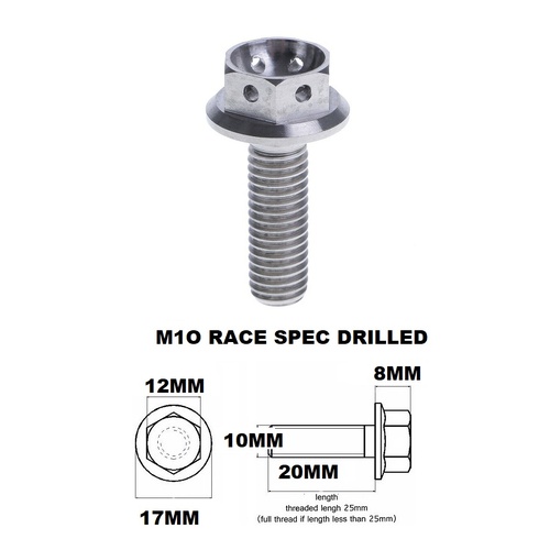 M10X20MM 1.5 THREAD RACE TITANIUM FLANGE 12MM HEX BOLT GR 5