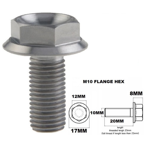 M10X20MM 1.5 THREAD PITCH TITANIUM FLANGE 12MM HEX BOLT GR 5