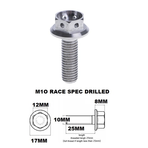 M10X25MM 1.5 THREAD RACE TITANIUM FLANGE 12MM HEX BOLT GR 5