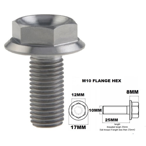 M10X25MM 1.5 THREAD PITCH TITANIUM FLANGE 12MM HEX BOLT GR 5