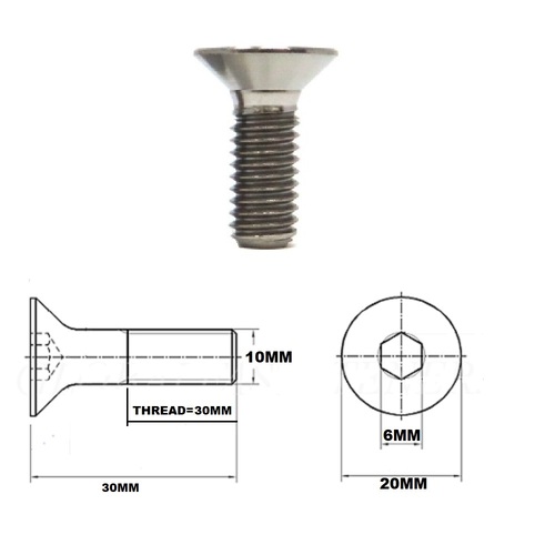 M10X30MM 1.5 THREAD PITCH TITANIUM COUNTERSUNK BOLT GRADE 5