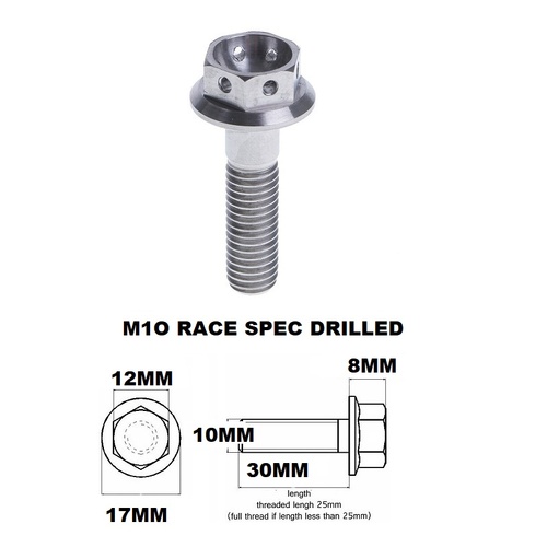 M10X30MM 1.25 THREAD PITCH TITANIUM FLANGE 12MM HEX BOLT GR 5