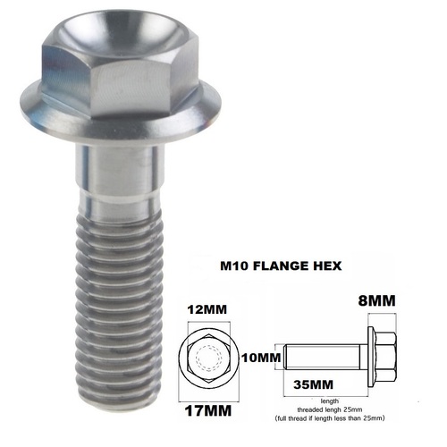 M10X35MM 1.25 THREAD PITCH TITANIUM FLANGE 12MM HEX BOLT GR 5