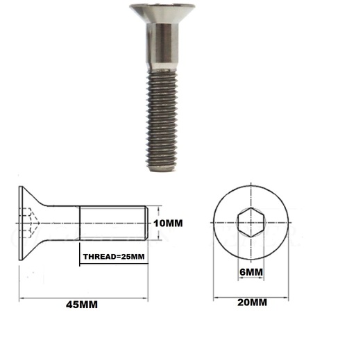M10X45MM 1.5 THREAD PITCH TITANIUM COUNTERSUNK BOLT GRADE 5