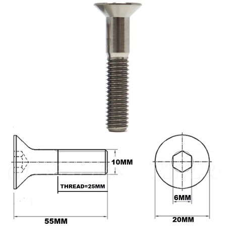 M10X55MM 1.5 THREAD PITCH TITANIUM COUNTERSUNK BOLT GRADE 5
