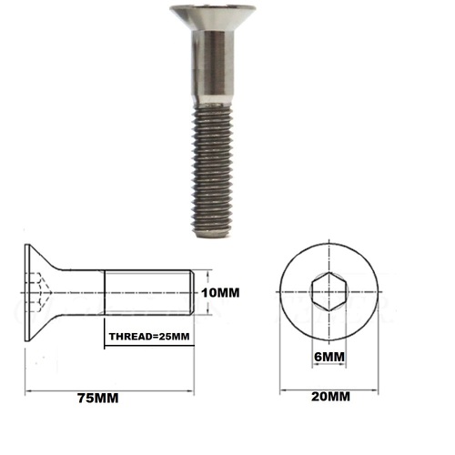 M10X75MM 1.5 THREAD PITCH TITANIUM COUNTERSUNK BOLT GRADE 5
