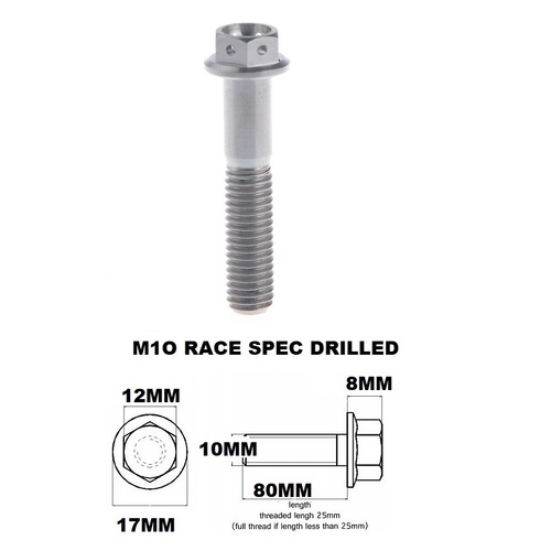 M10X80MM 1.25 THREAD PITCH TITANIUM FLANGE 12MM HEX BOLT GR 5