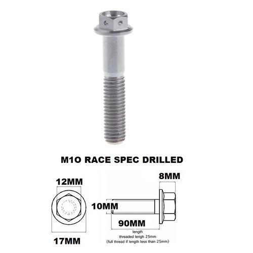 M10X90MM 1.25 THREAD PITCH TITANIUM FLANGE 12MM HEX BOLT GR 5
