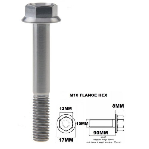 M10X90MM 1.5 THREAD PITCH TITANIUM FLANGE 12MM HEX BOLT GR 5