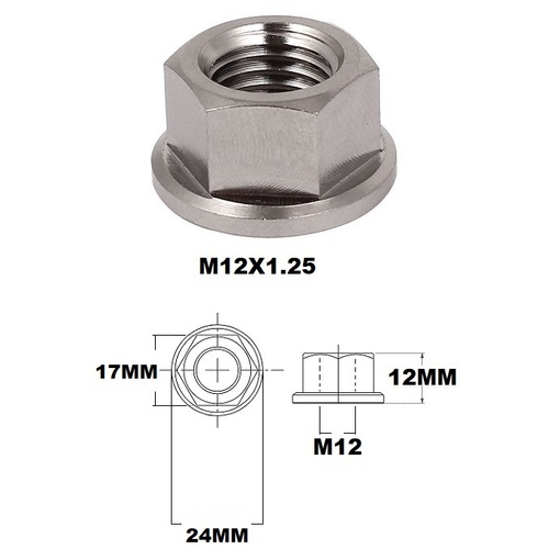 M12X1.25 THREAD PITCH TITANIUM FLANGED 17MM HEX NUT GRADE 5